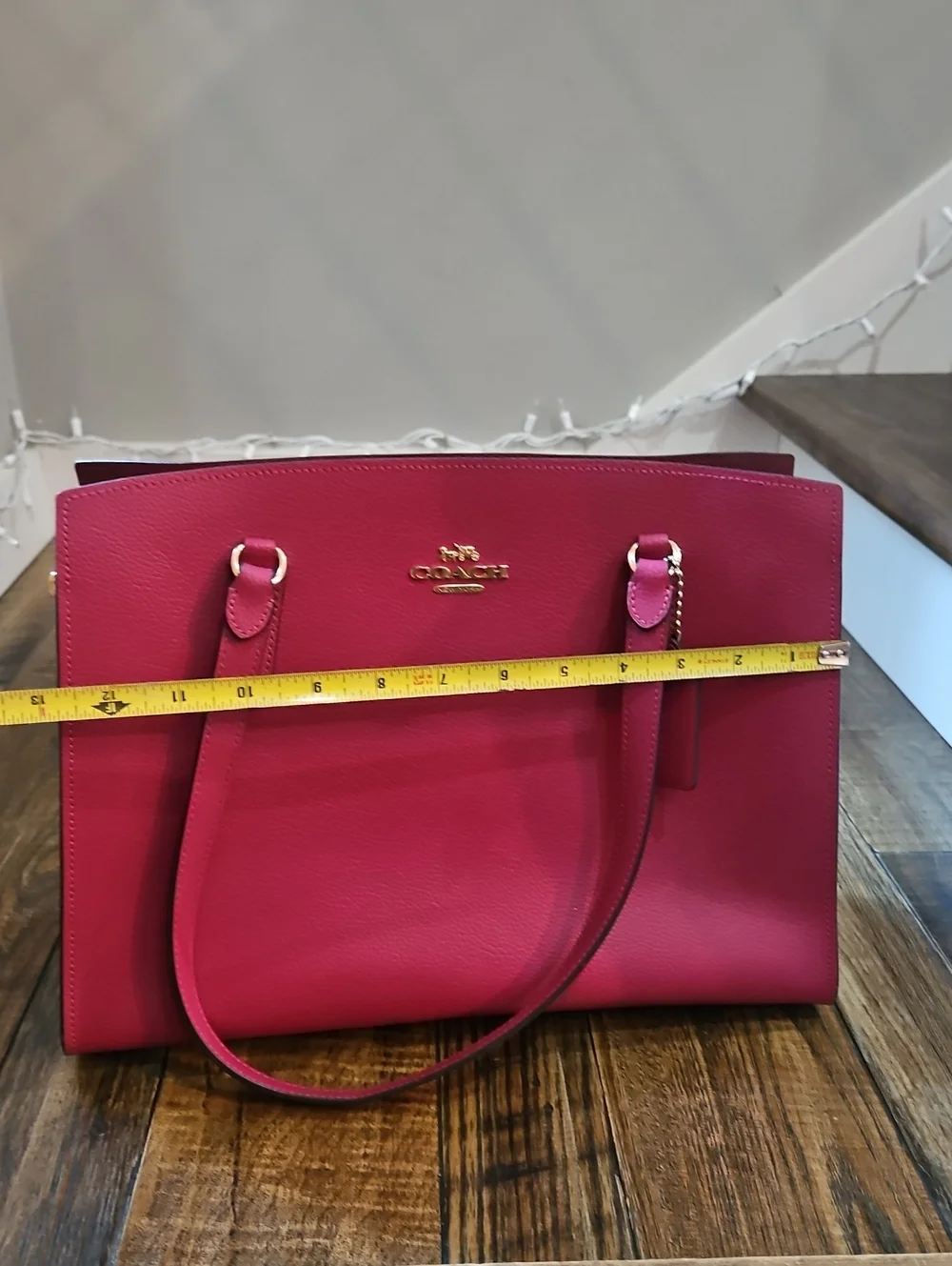 Coach Magenta Leather Tote with Gold-Tone Hardware